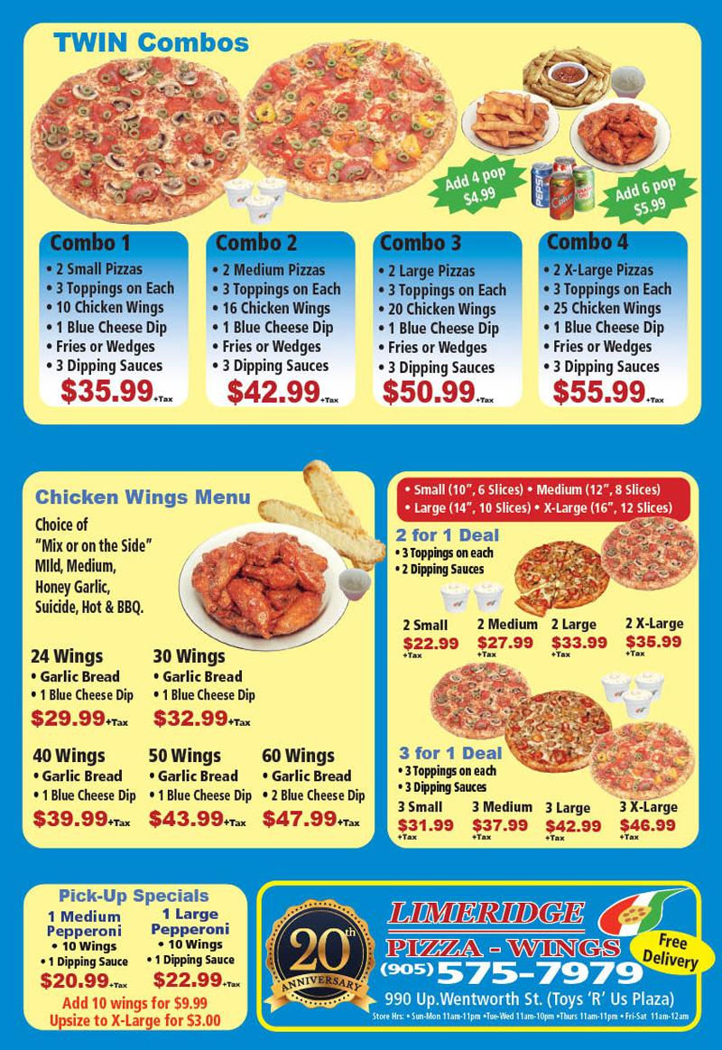 Limeridge Pizza & Wings Menu - Pickup and Delivery in Hamilton